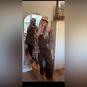 Corduroy Barrel Overalls in Brown Size Small.